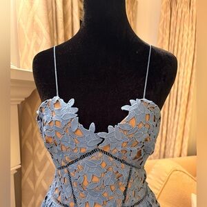 Self-Portrait Blue Lace Dress with Nude lining